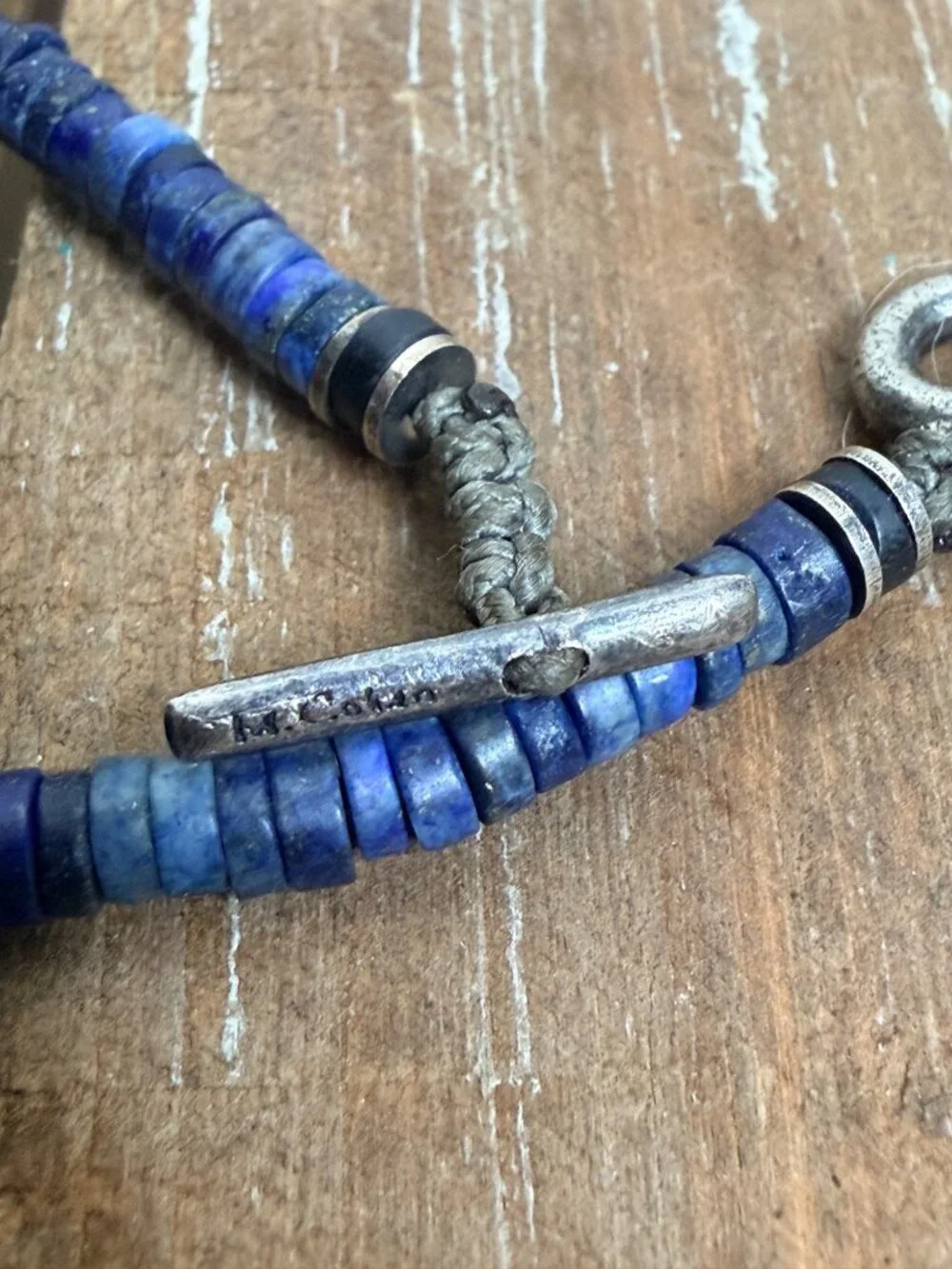 M.Cohen Blue & Gray African Disc Sterling Silver Toggle Bracelet